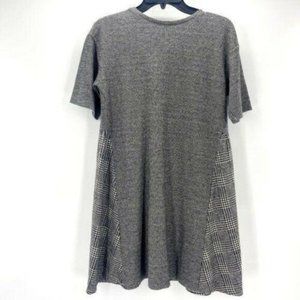 Zara Basic Gray White Wool Knit Checked Shift Dress - Size Small
